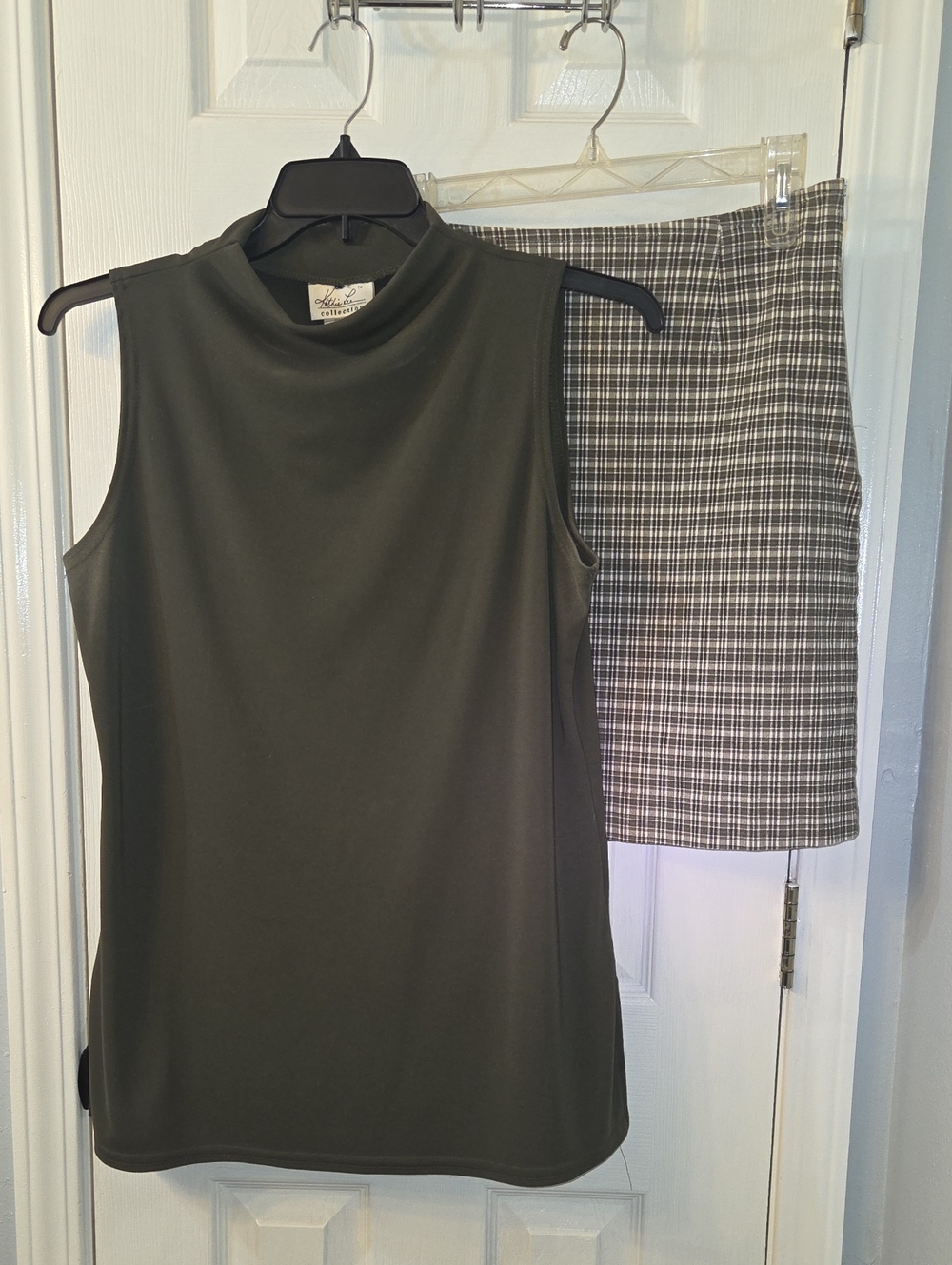 Olive Top And Plaid Skirt Set